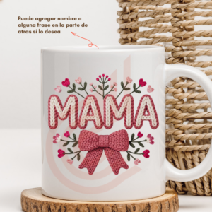 Tazón Blanco de 11oz Mamá Lazo Rosado